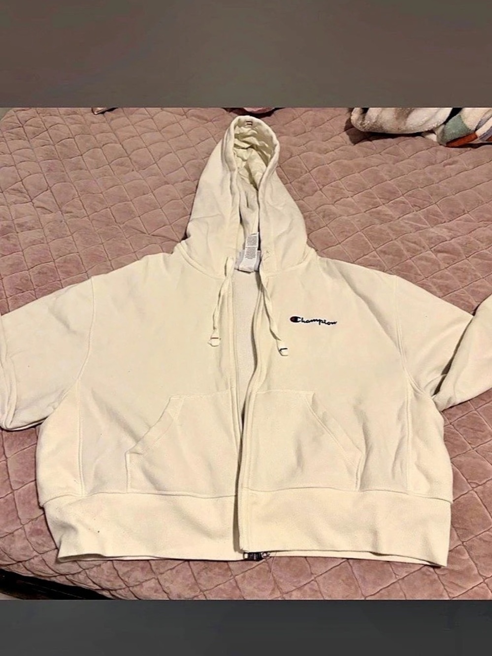 Champion Cream Full-Zip Hoodie Size Medium